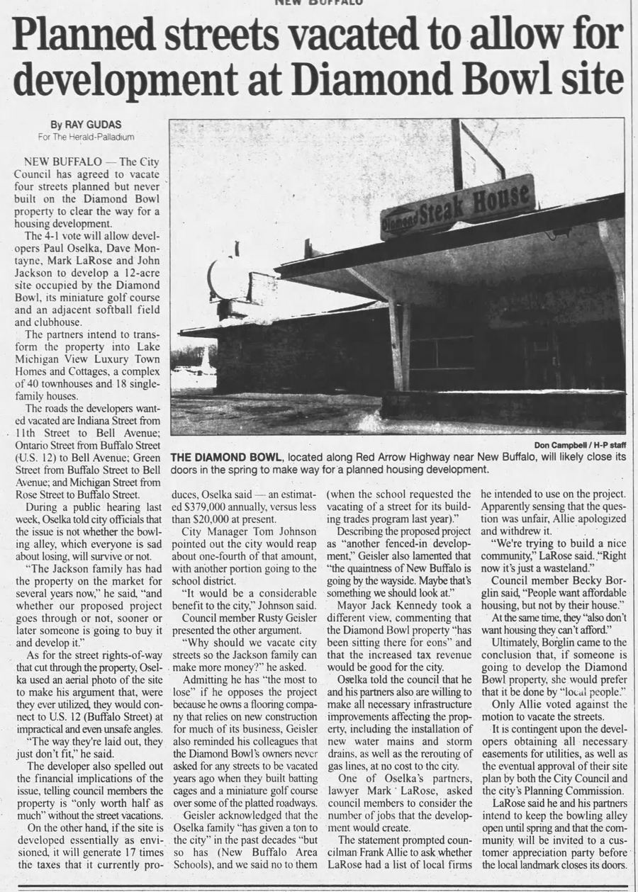 Theos Lanes (Diamond Bowl) - Jan 25 2005 Article On Redevelopment